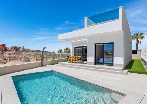 Villa with 3 bedrooms and 2 bathrooms in Algorfa, Alicante.

KEY READY unit available at 460.000 euro!

New Build residential of independent villas in La Finca Golf course, Algorfa.

Villas build over 1 floor and consists of 3 bedrooms, 2 bathrooms, open plan kitchen, the living room with open views to the terrace, solarium, private garden with the pool and parking.

Residential complex located in La Finca Golf resort, in the municipality of Algorfa, in the Vega Baja area of the Costa Blanca South.

Only 15 minutes drive from the sandy beaches of Guardamar del Segura, and only 35 minutes from Alicante airport.

The larger towns of Almoradi, Benijofar and Ciudad Quesada are a short drive away.

Torrevieja and Orihuela Costa, with their large shopping centres, are 15 minutes away.

Bedrooms: 3
Bathrooms: 2
Build Size: 103 m2
Plot: 249 m2

